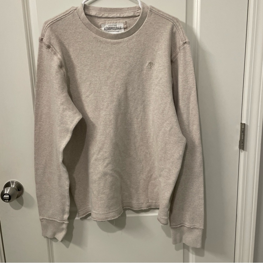 Aeropostale Thermal Long Sleeve Shirt XL Crew Neck Beige Waffle Pullover grudge
